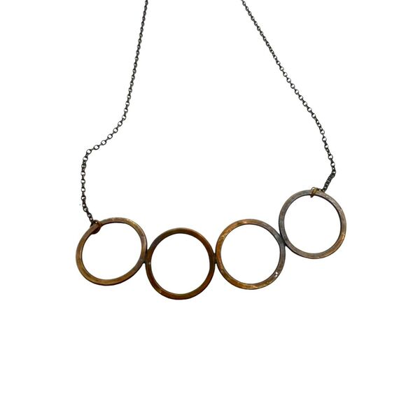 Necklace Handmade Womens Brass Copper Tone S Hook Circular Ring Pendant Chain - Picture 2 of 13